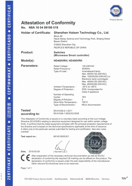 Κίνα Shenzhen HAISEN Technology Co.,Ltd. Πιστοποιήσεις